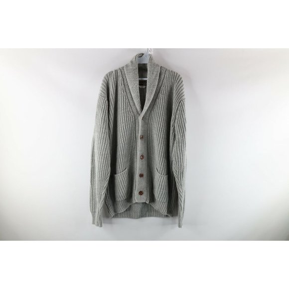 Vintage 70s Rockabilly Mens 2XL Tall Chunky Ribbed Knit Shawl Cardigan Sweater